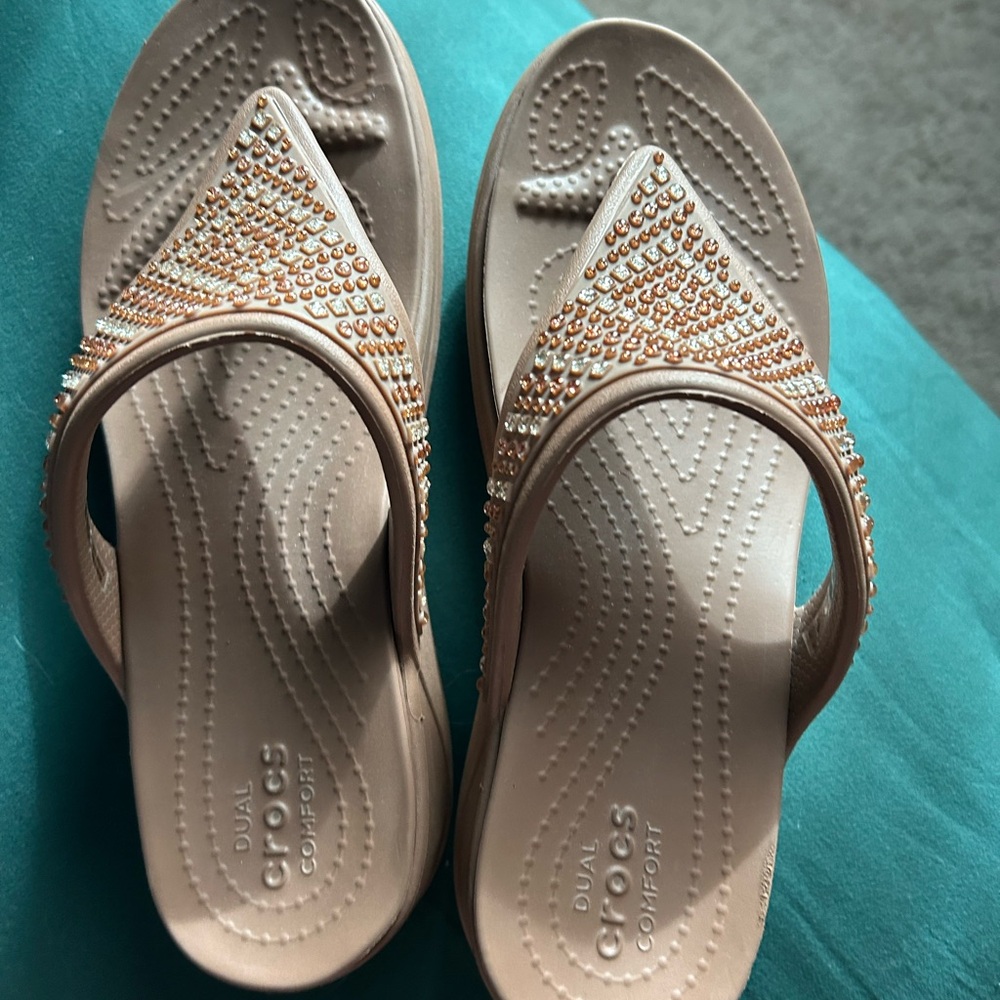 CROCS Brown Embellished Women's Sandals - Picture 3 of 7